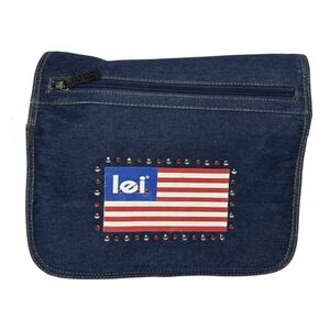 Lei Messenger Bag American Flag Blue Denim Studded Rhinestones‎ Vtg Y2k Purse
